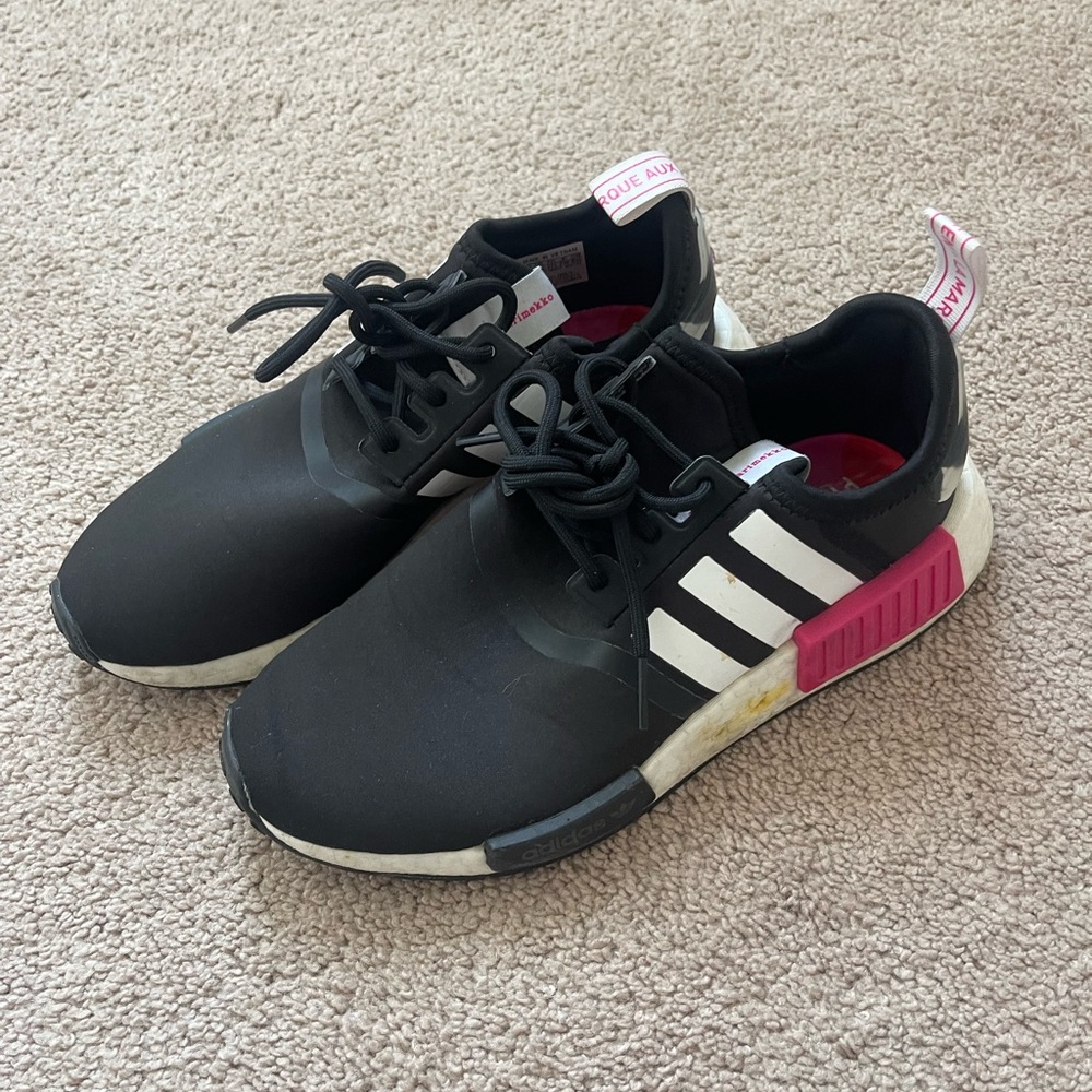 Adidas NMD R1 Black with White and Pink Accents